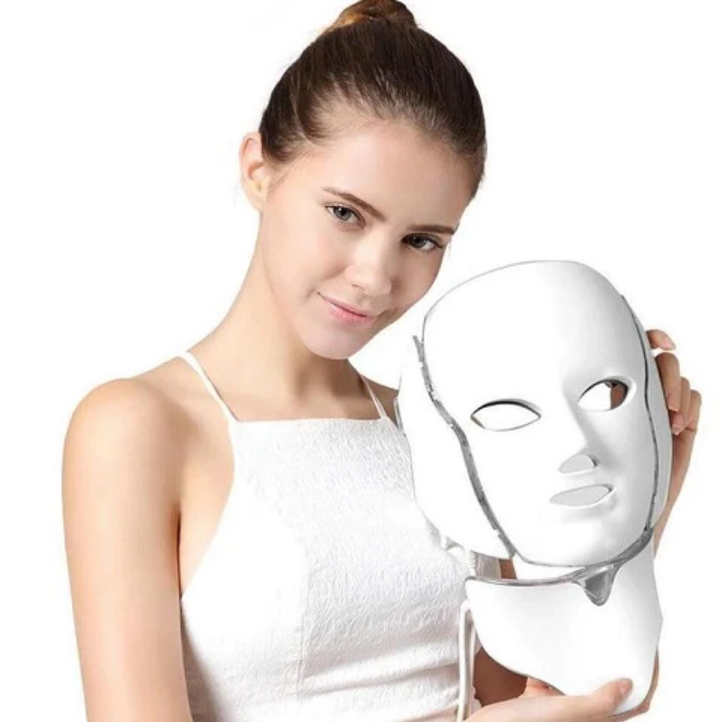 Photon LED Mask With Neck Piece Seven Color LEDs For Home Use Wrinkles