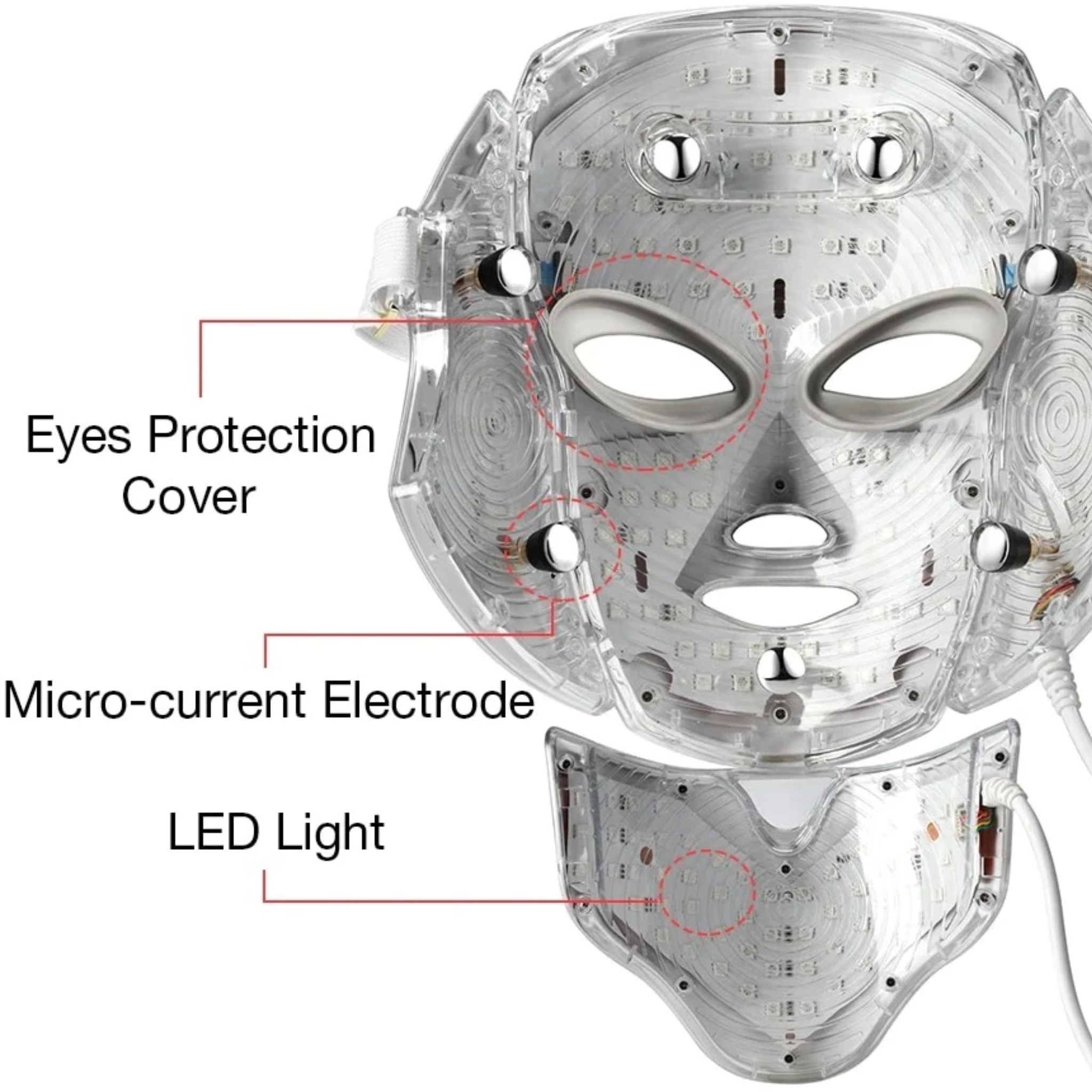 Photon LED Mask With Neck Piece Seven Color LEDs For Home Use Wrinkles