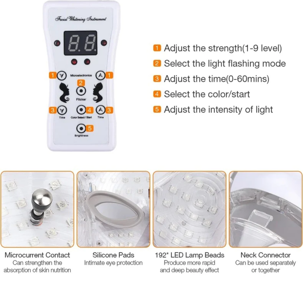 Photon LED Mask With Neck Piece Seven Color LEDs For Home Use Wrinkles