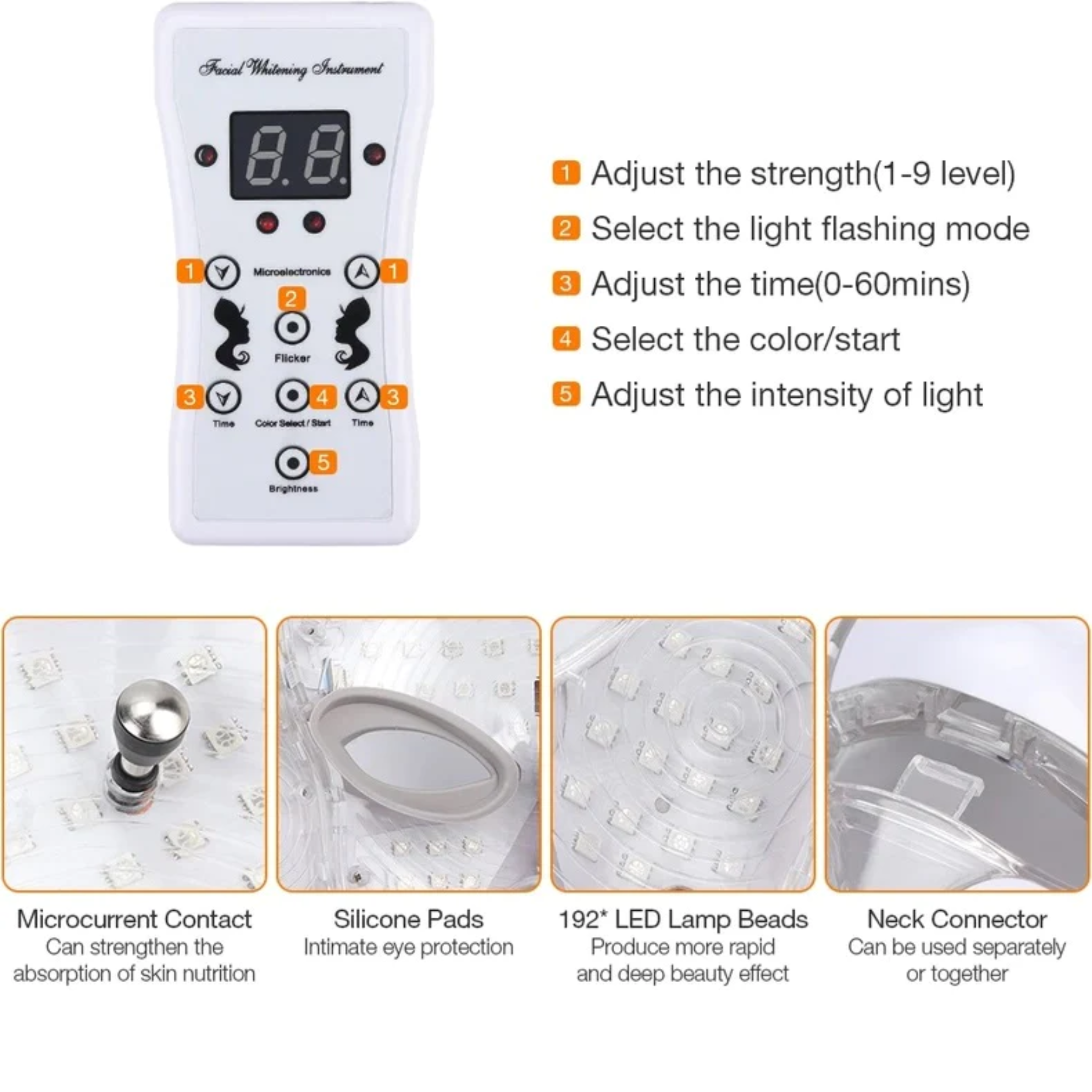 Photon LED Mask With Neck Piece Seven Color LEDs For Home Use Wrinkles