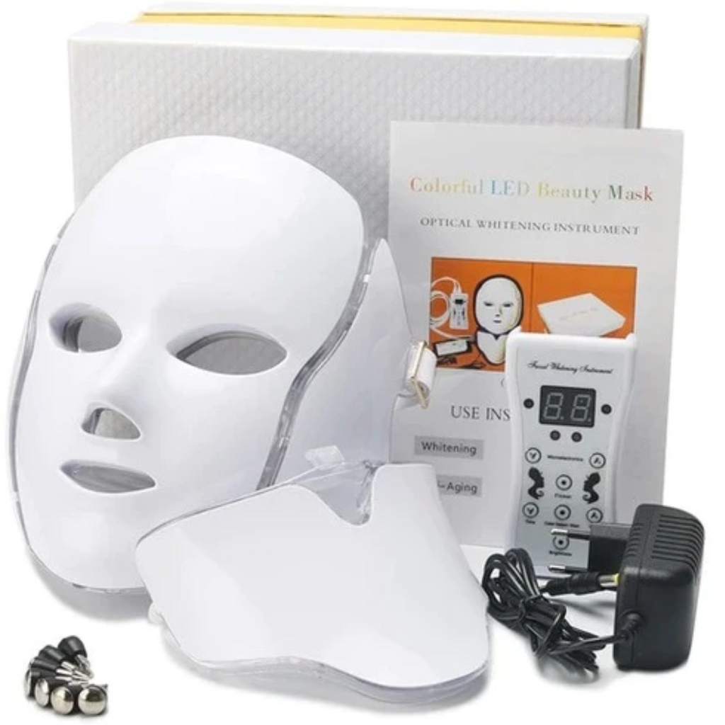 Photon LED Mask With Neck Piece Seven Color LEDs For Home Use Wrinkles