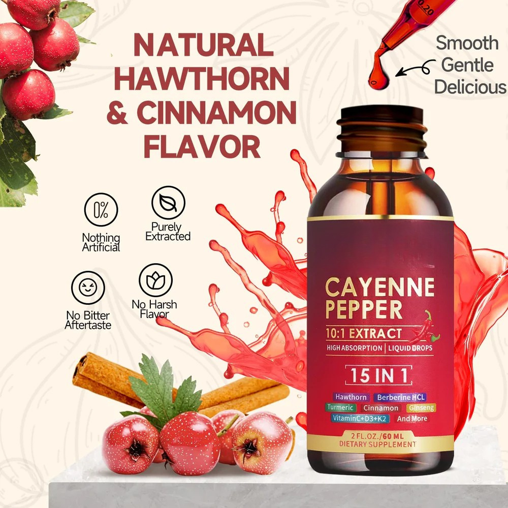 Gouttes liquides de piment de Cayenne pour une circulation saine et le bien-être quotidien