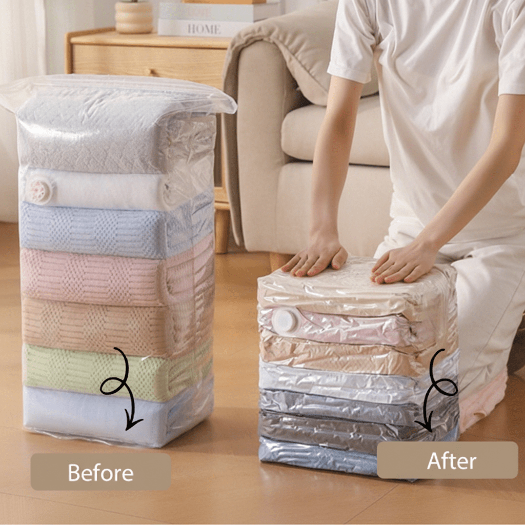 Vacuum Compression Bags without Pump for Space-Saving Storage