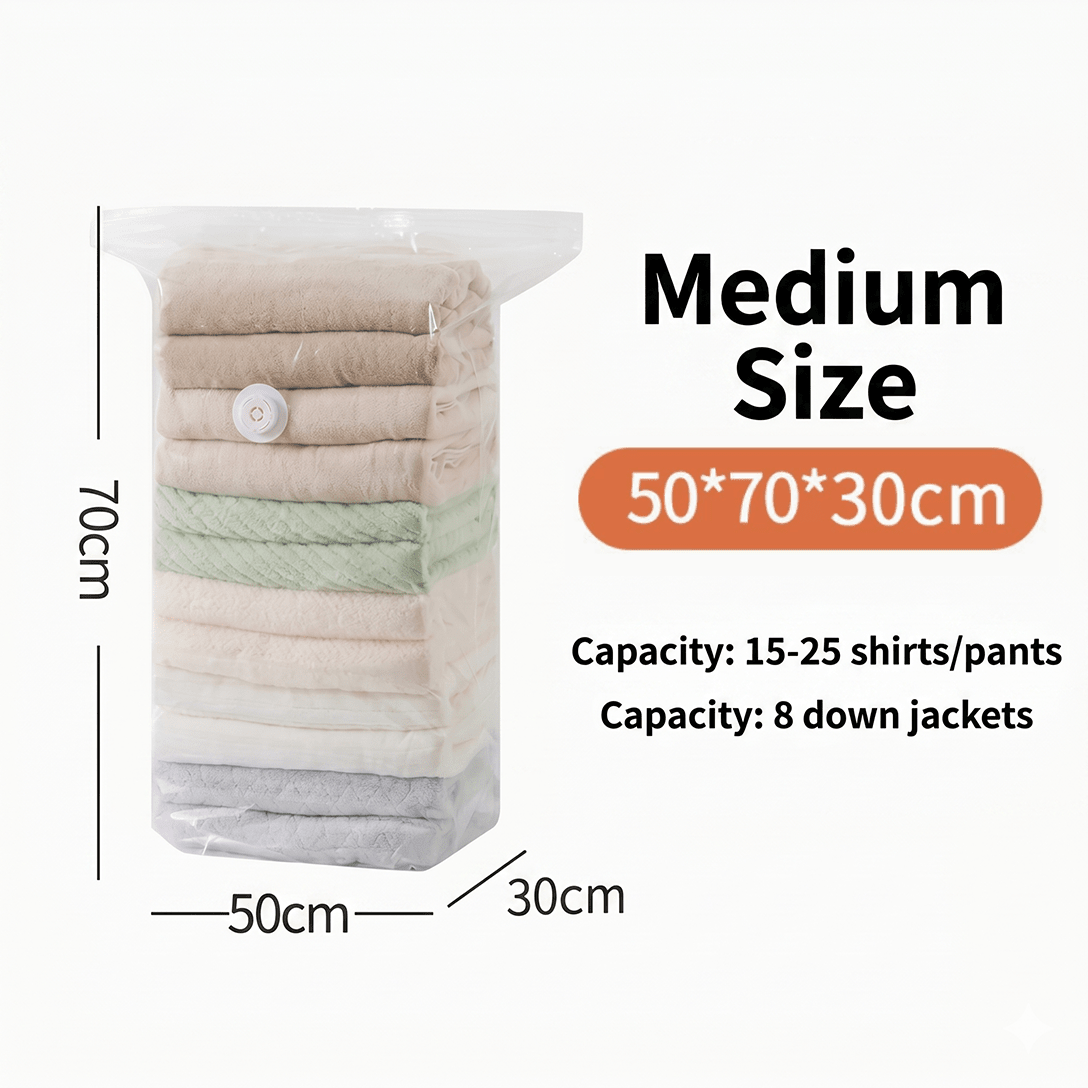 Vacuum Compression Bags without Pump for Space-Saving Storage
