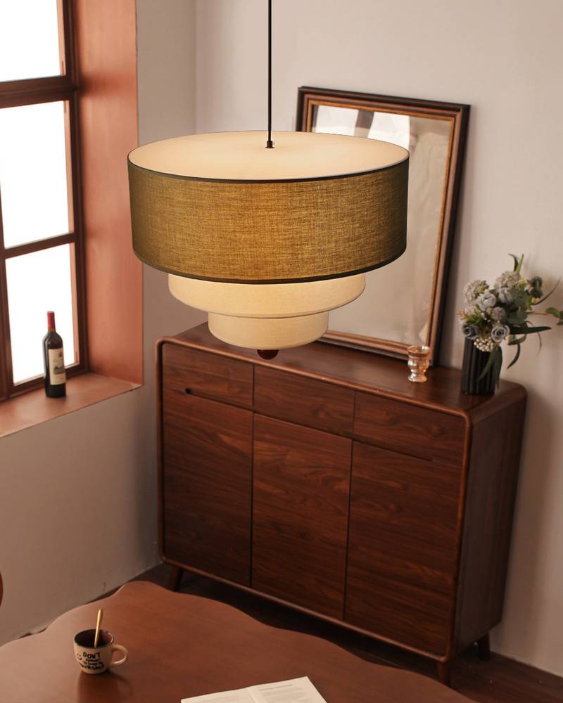 重ね布製ペンダント灯 柔らかな環境照明 太鼓形天井器具