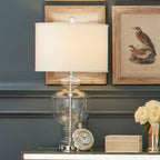 Glasbordslampa med tygskärm för modern sovrumssbelysning