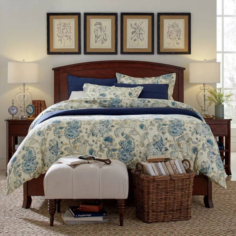 Glasbordslampa med tygskärm för modern sovrumssbelysning