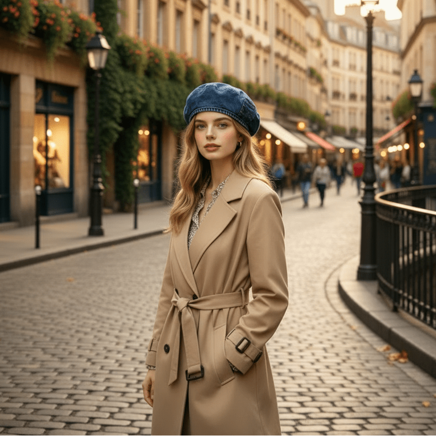 Vintage Denim Beret for Women with Timeless Retro Style