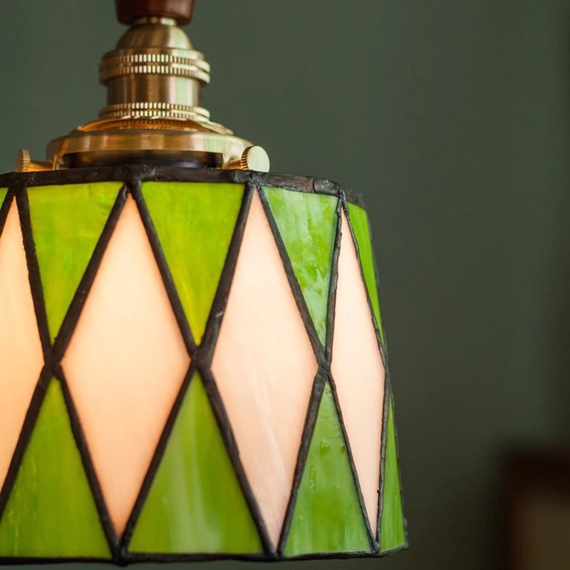 Lámpara colgante de vidrio retro con patrón de diamante para techo