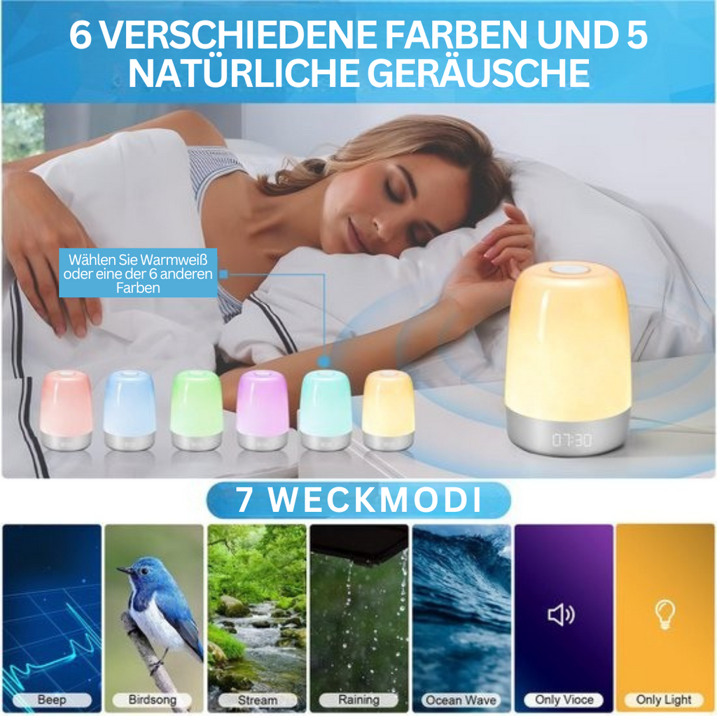 Aurora ébresztőóra gyengéd ébredéssel és természetes hangokkal a mozgalmas reggelekhez