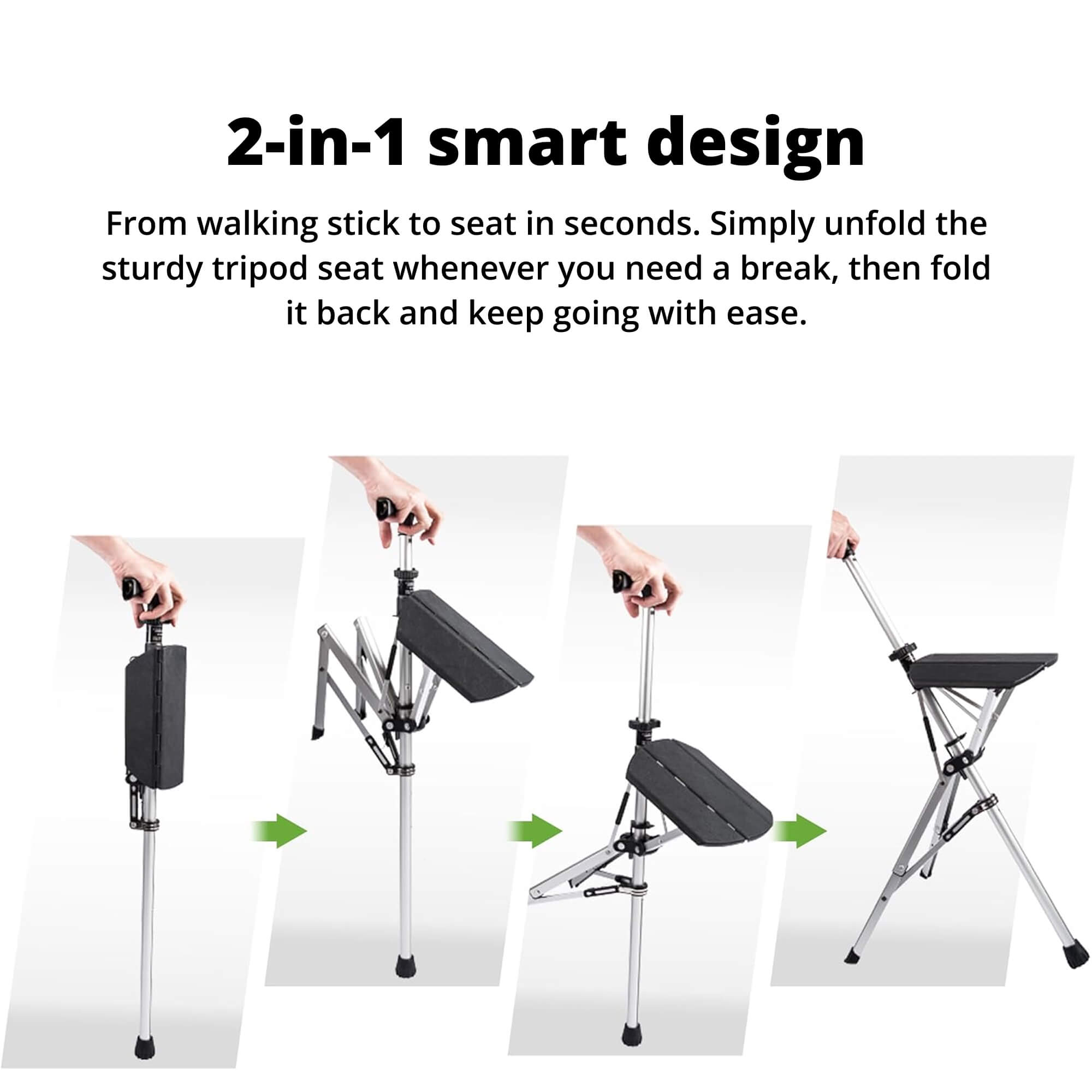Tongkat Jalan dengan Tempat Duduk - Kerusi Tongkat Lipat Mudah Alih untuk Keselesaan Semasa Bergerak | Sokongan Mobiliti