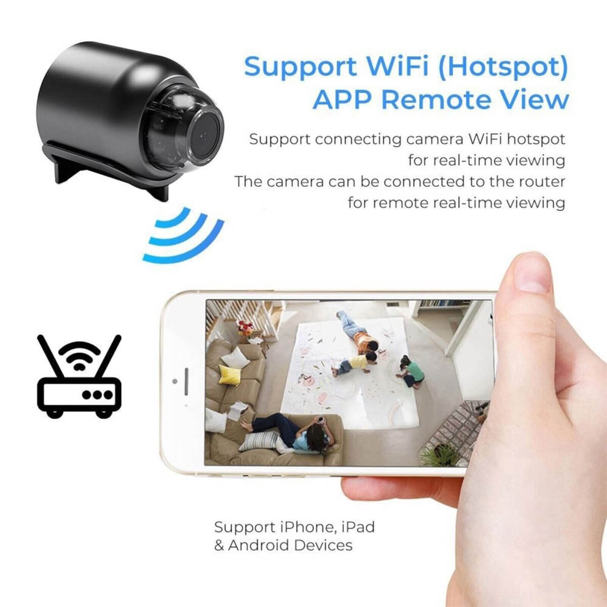Su Geçirmez HD Mini Kamera Gece Görüşlü IP WiFi 1080P 160 Derece Geniş Açı