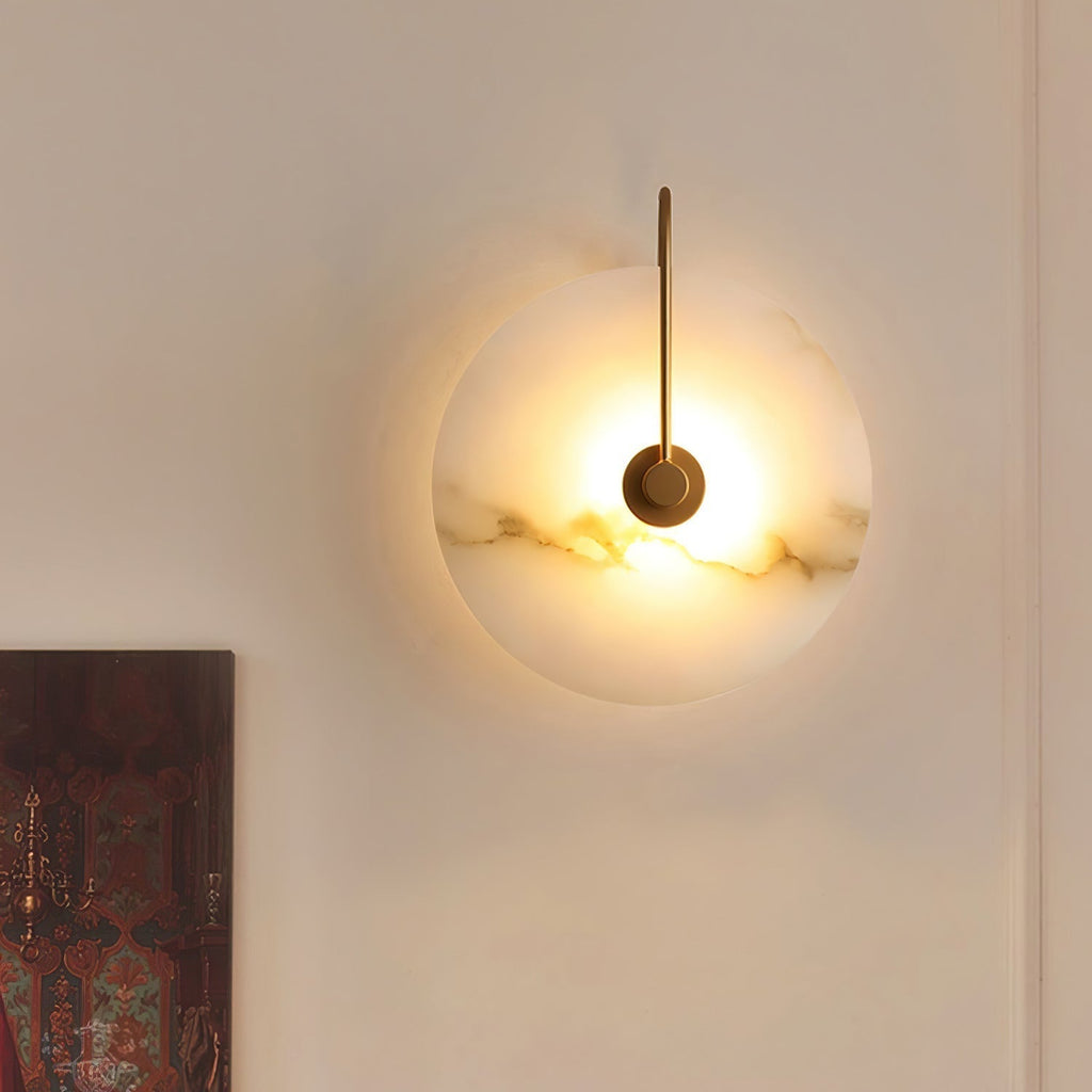 CelesteLume Alabaster LED Disc Sconce with Black Arm