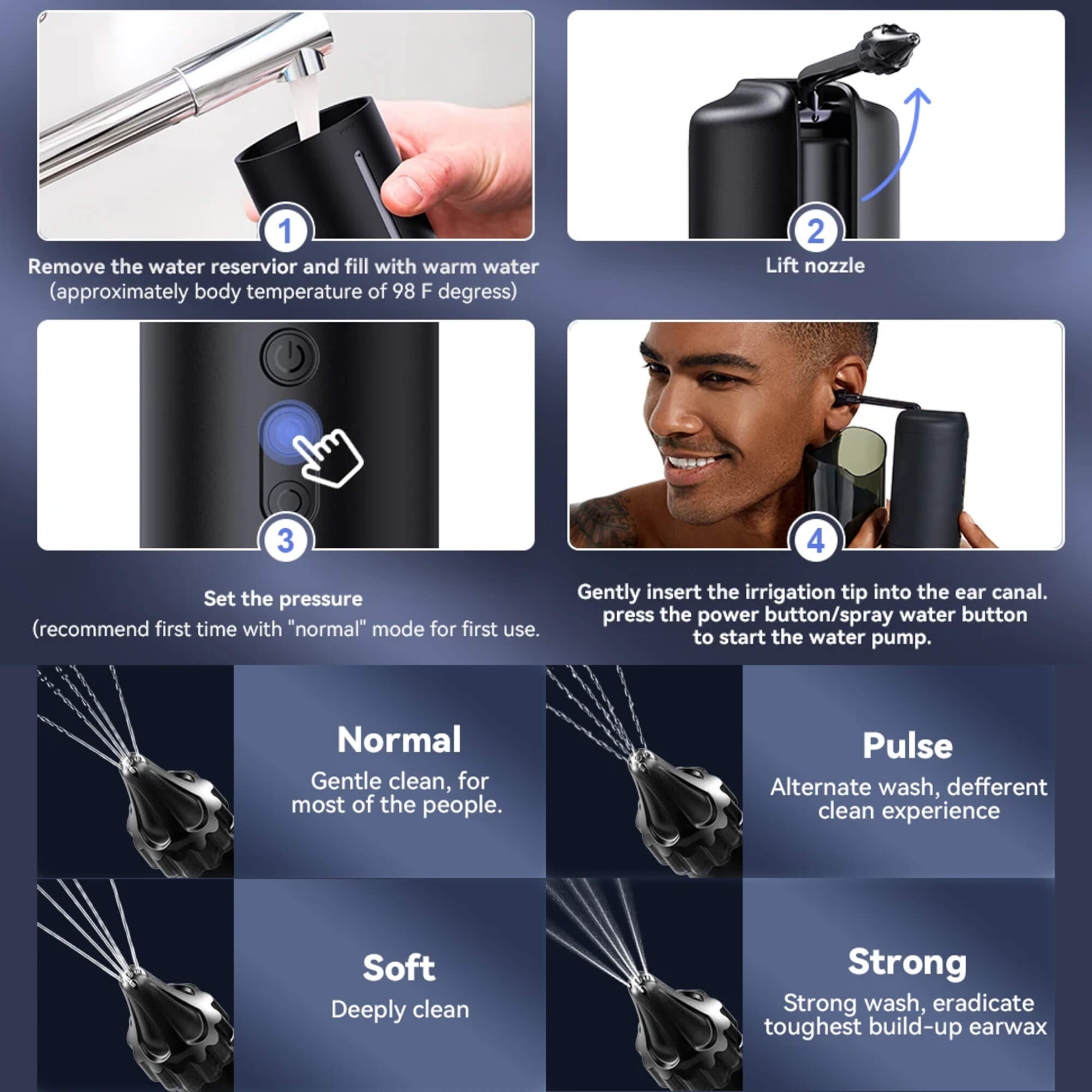 QuellWave Pembilas Telinga Pro Dengan Urutan Air Jet Tiga Kali