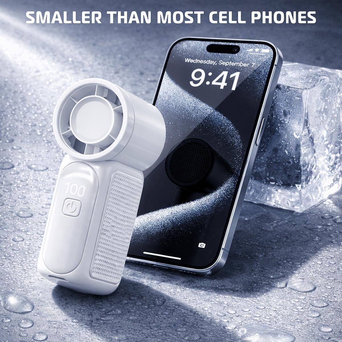 Přenosný ventilátor PocketBreeze s USB C, dobíjecí, vhodný na cesty a venkovní použití