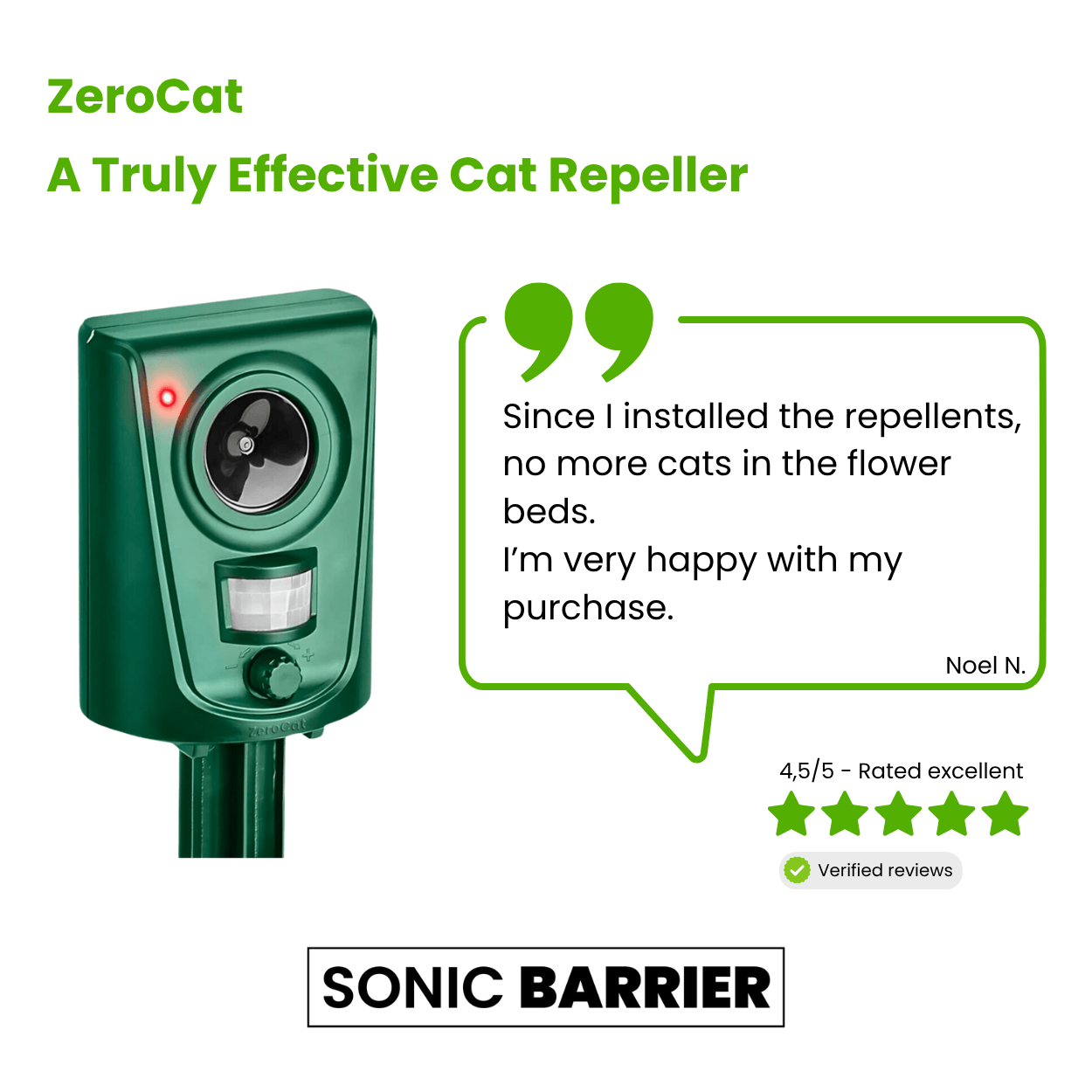 Motion-Activated Ultrasonic Cat Deterrent for Gardens, Yards & Outdoor Areas