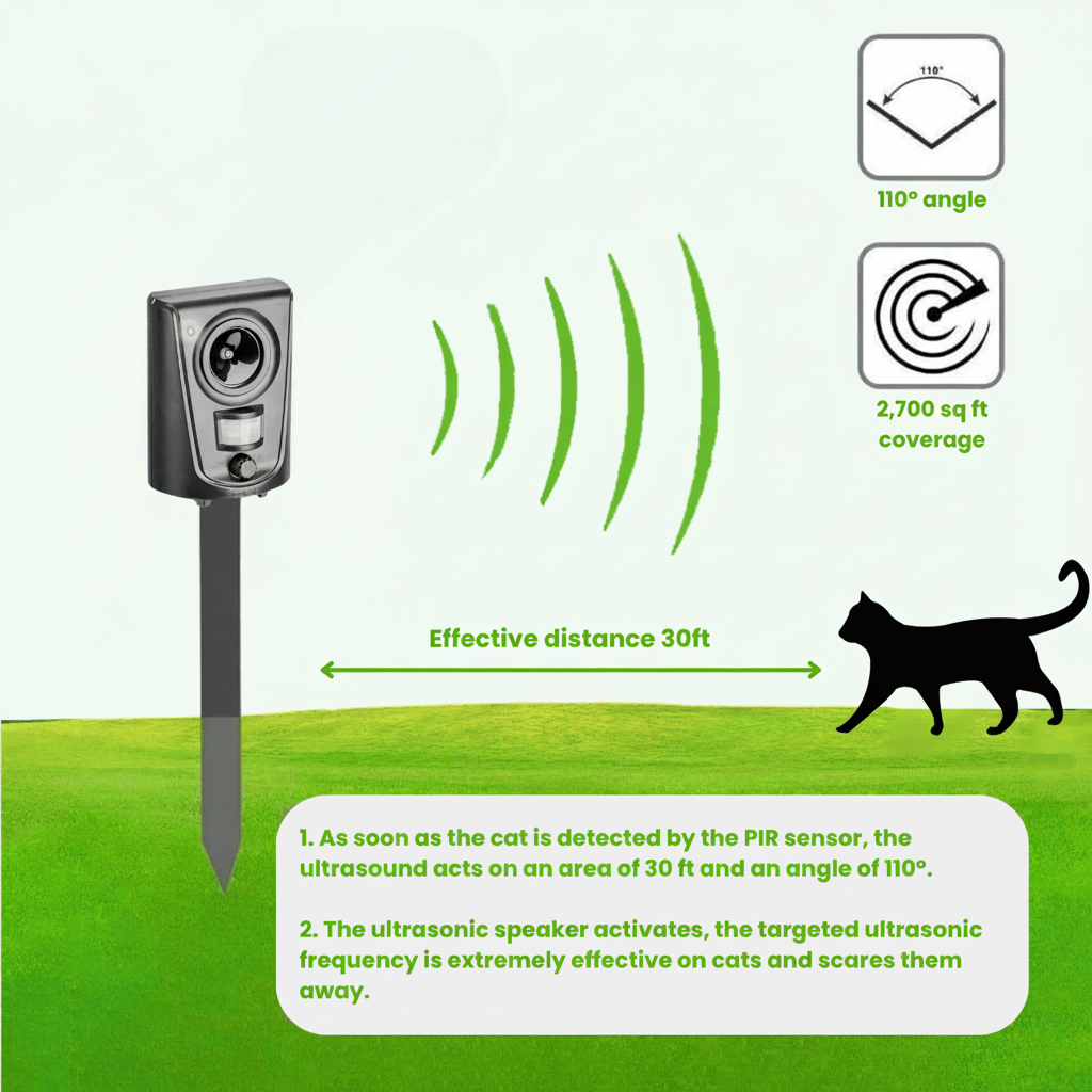 Motion-Activated Ultrasonic Cat Deterrent for Gardens, Yards & Outdoor Areas