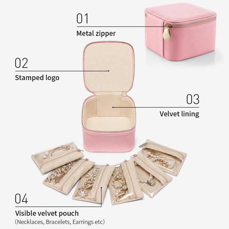 Jewelry box with 12 zipper compartments