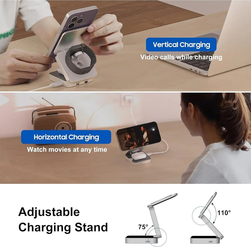 شاحن لاسلكي مغناطيسي صغير قابل للطي لأجهزة iPhone وAirPods