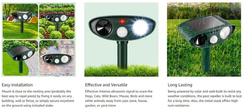 VerdeGuard solenergi ultrasonisk hjorteavskrekkende bevegelsesaktivert