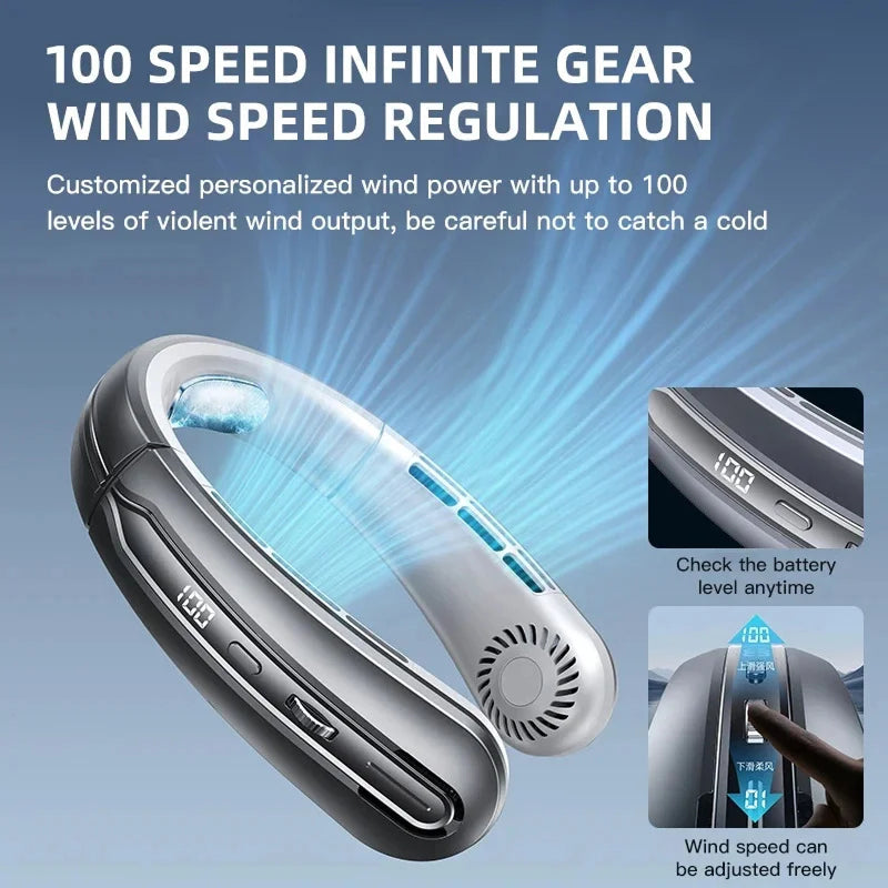 Ventilateur de Cou VeyraCool Flex 100 – Ventilateur de Refroidissement Portable Sans Lames avec 100 Vitesses et Batterie 8000mAh