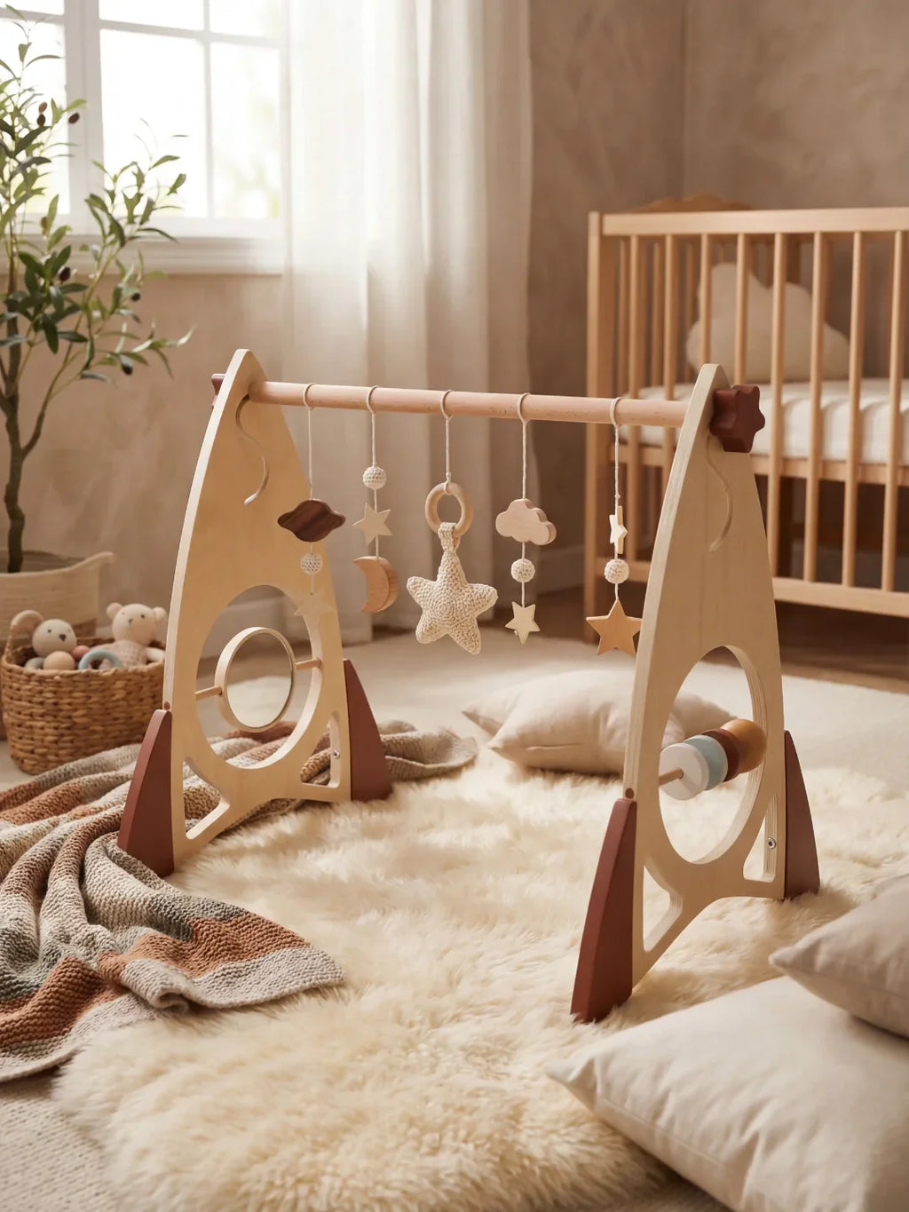 Space Rocket Wooden Play Arch – Star-Themed Sensory Toy Gym