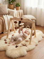 Natural Wood Baby Gym Arch For Babies 0-3 Years, Stable Frame With Suspended Toys