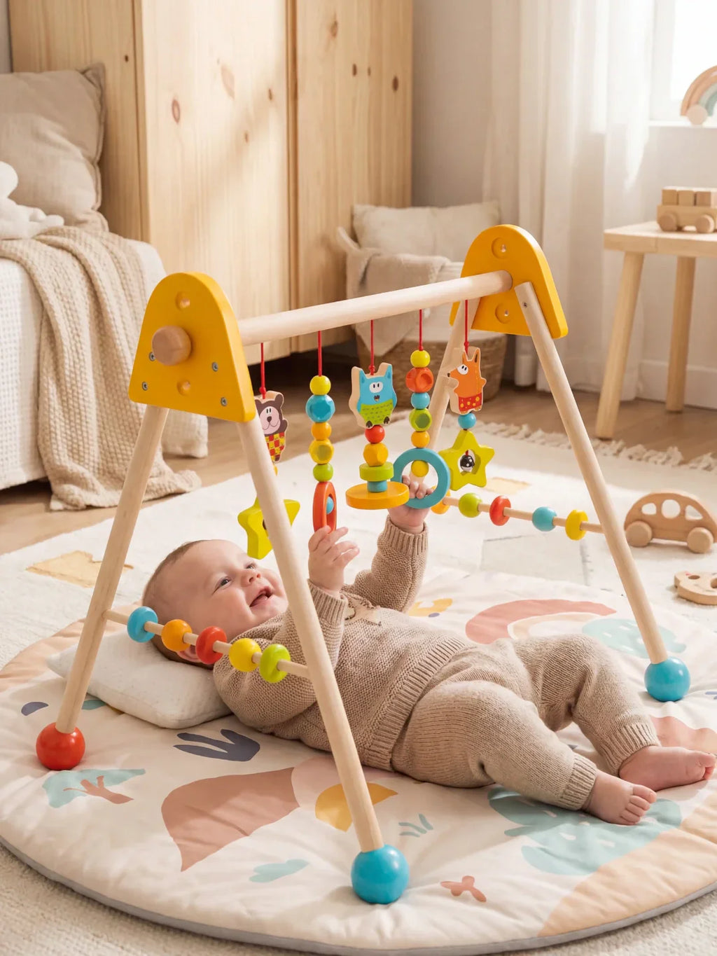 Colorful Wooden Play Arch – Bright Sensory Toy Gym for Babies