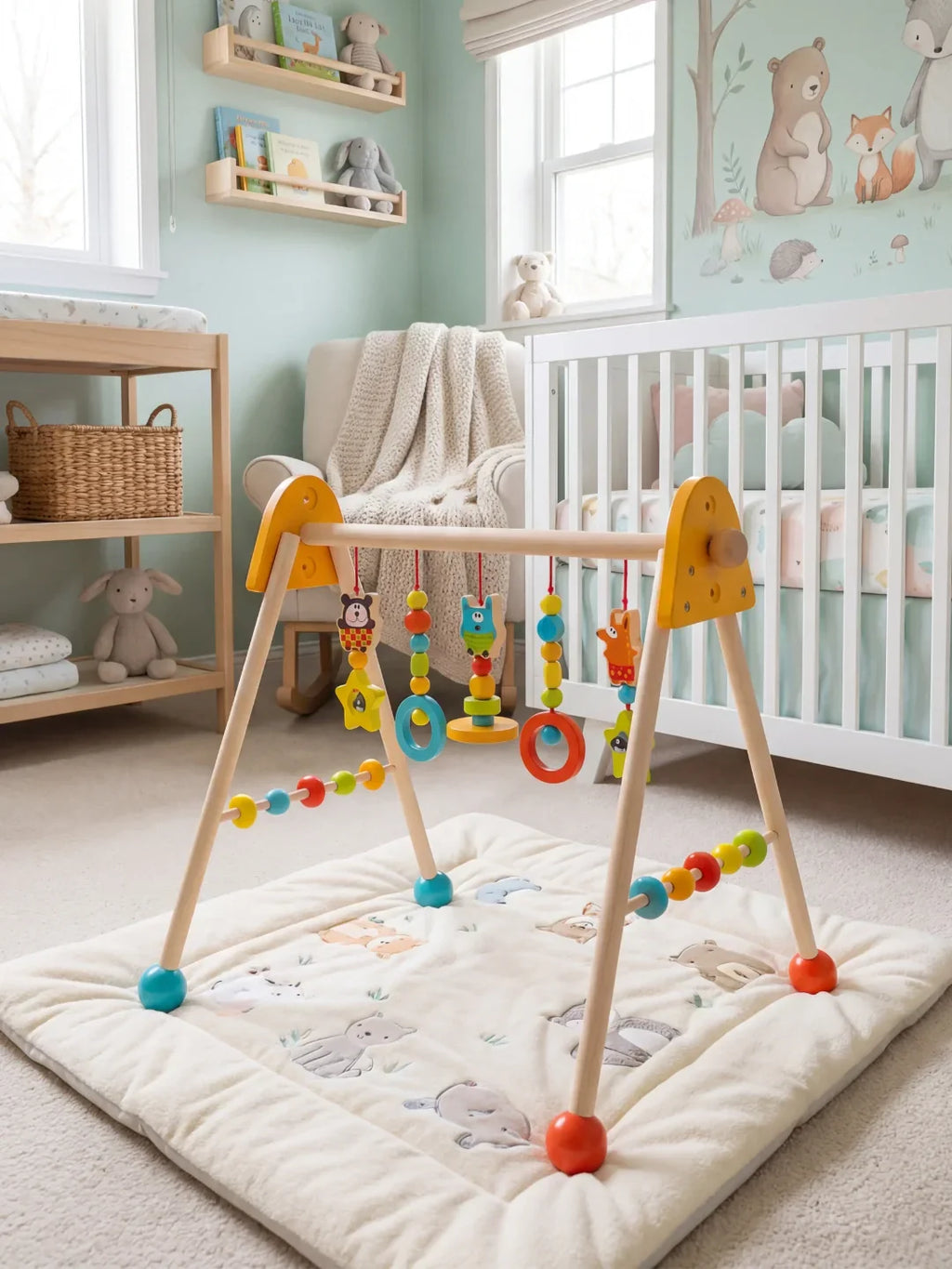 Colorful Wooden Play Arch – Bright Sensory Toy Gym for Babies