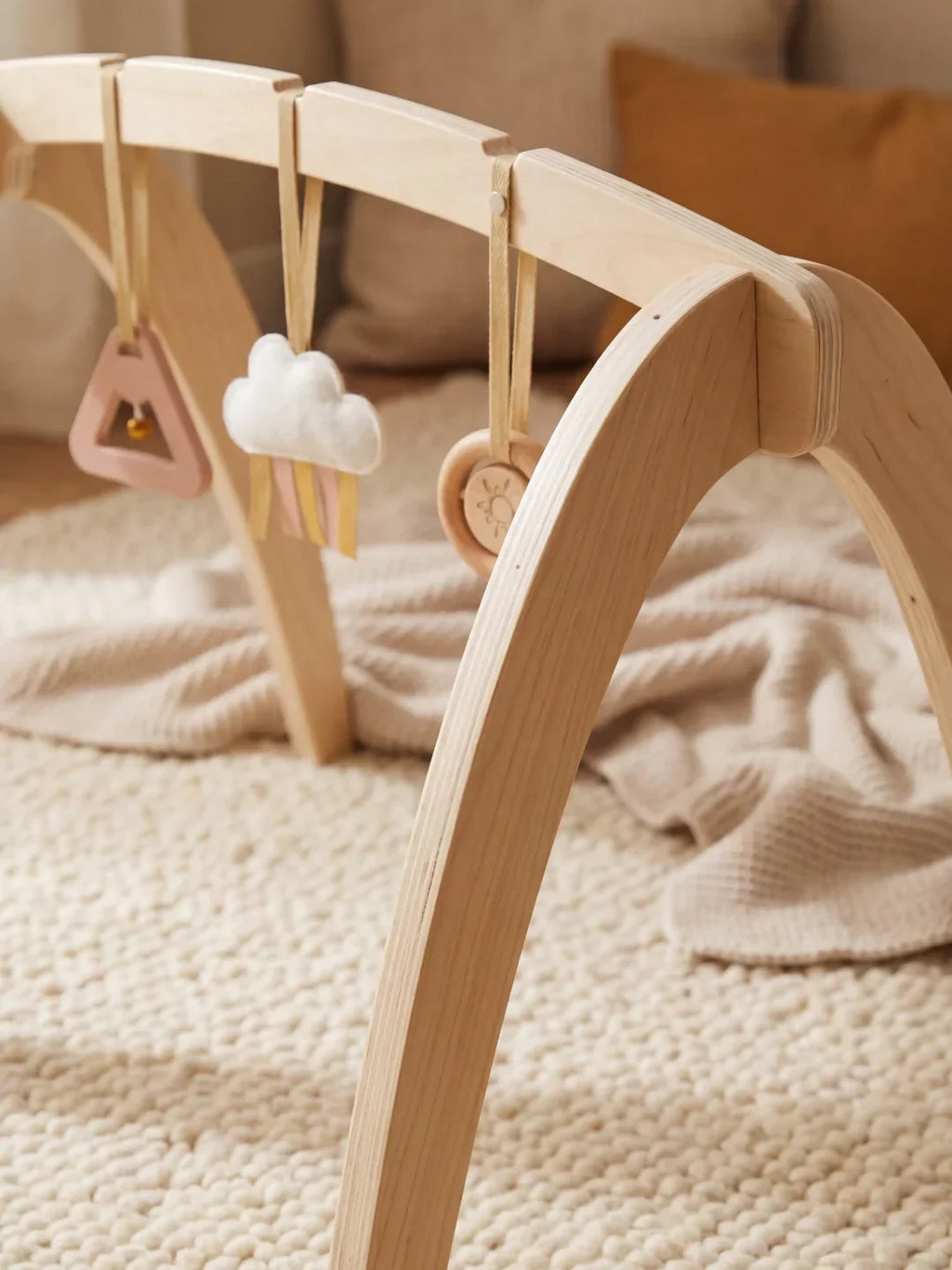 Wooden Play Arch with 3 Hanging Toys – Sensory Gym for Baby
