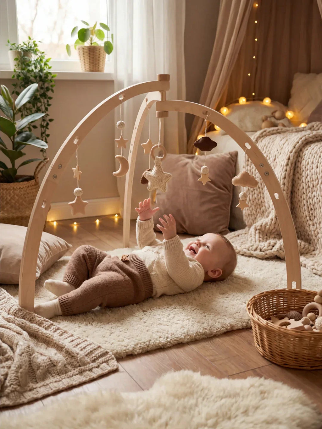 Moon and Stars Wooden Activity Arch – Sensory Play Gym for Babies