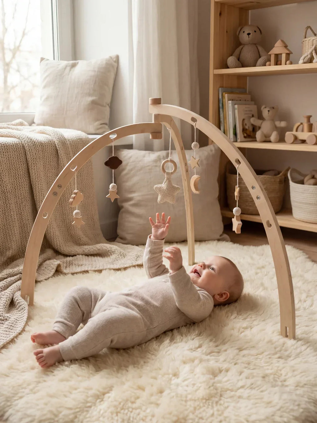 Moon and Stars Wooden Activity Arch – Sensory Play Gym for Babies