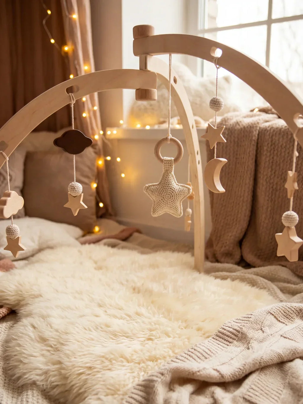 Moon and Stars Wooden Activity Arch – Sensory Play Gym for Babies