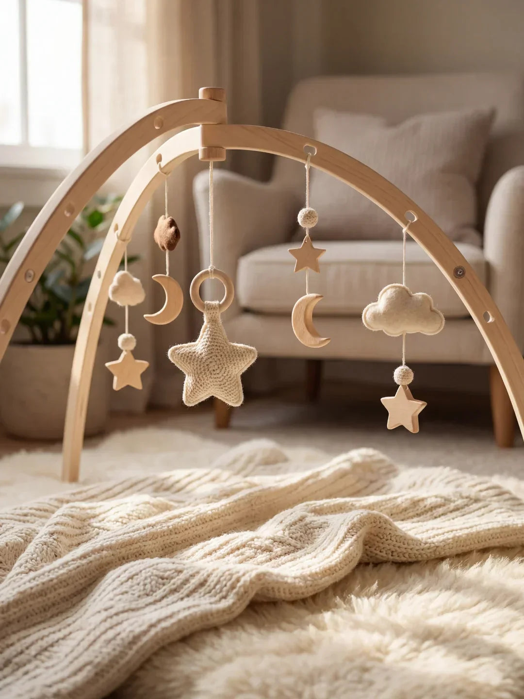 Moon and Stars Wooden Activity Arch – Sensory Play Gym for Babies