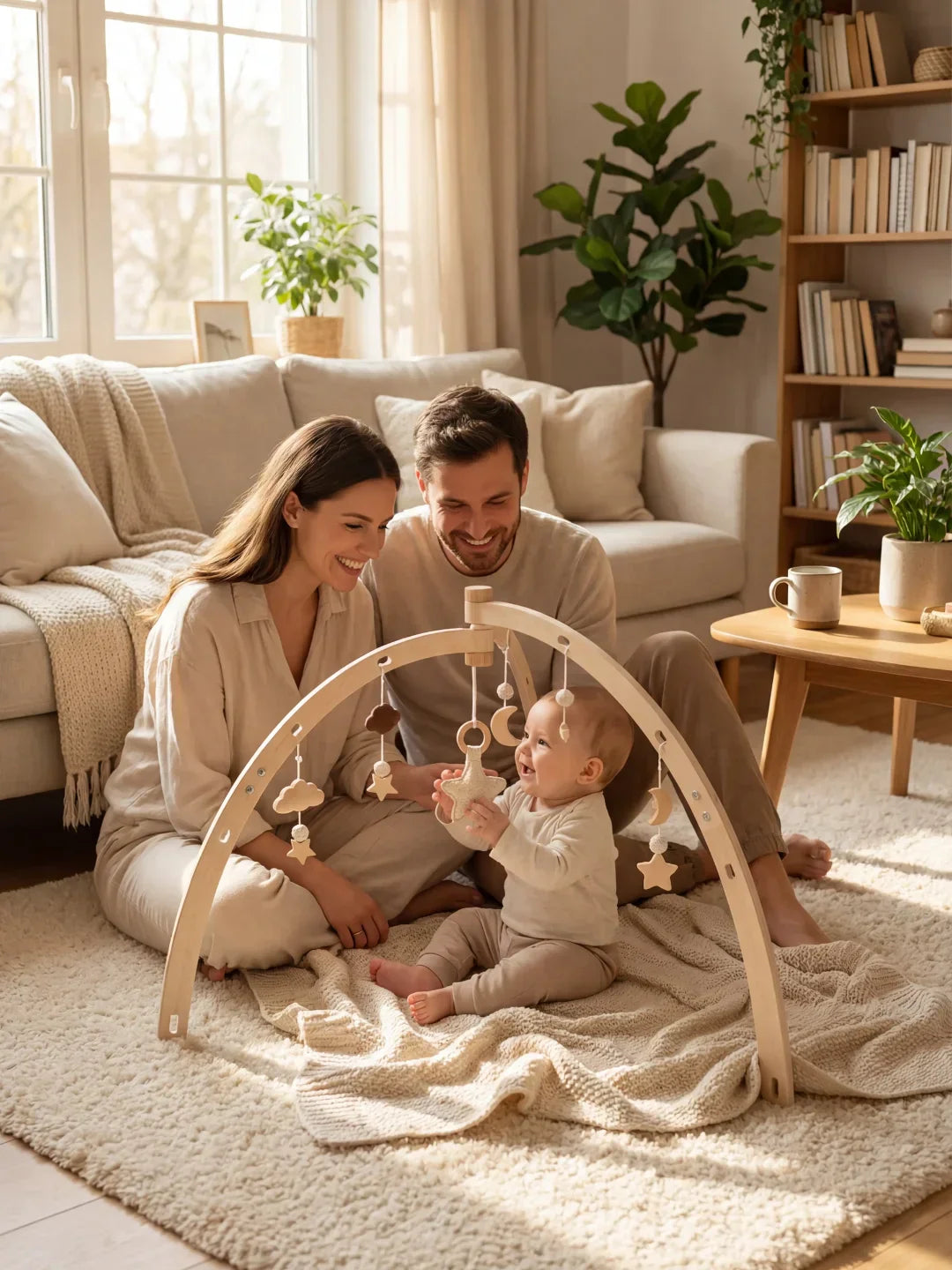 Moon and Stars Wooden Activity Arch – Sensory Play Gym for Babies