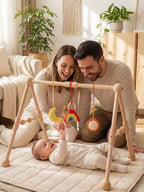 قوس لعب أطفال من الخشب الطبيعي مع ألعاب حسية معلقة للأطفال من عمر 0-3 سنوات