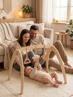 Wooden Play Arch with 3 Hanging Toys – Sensory Gym for Baby
