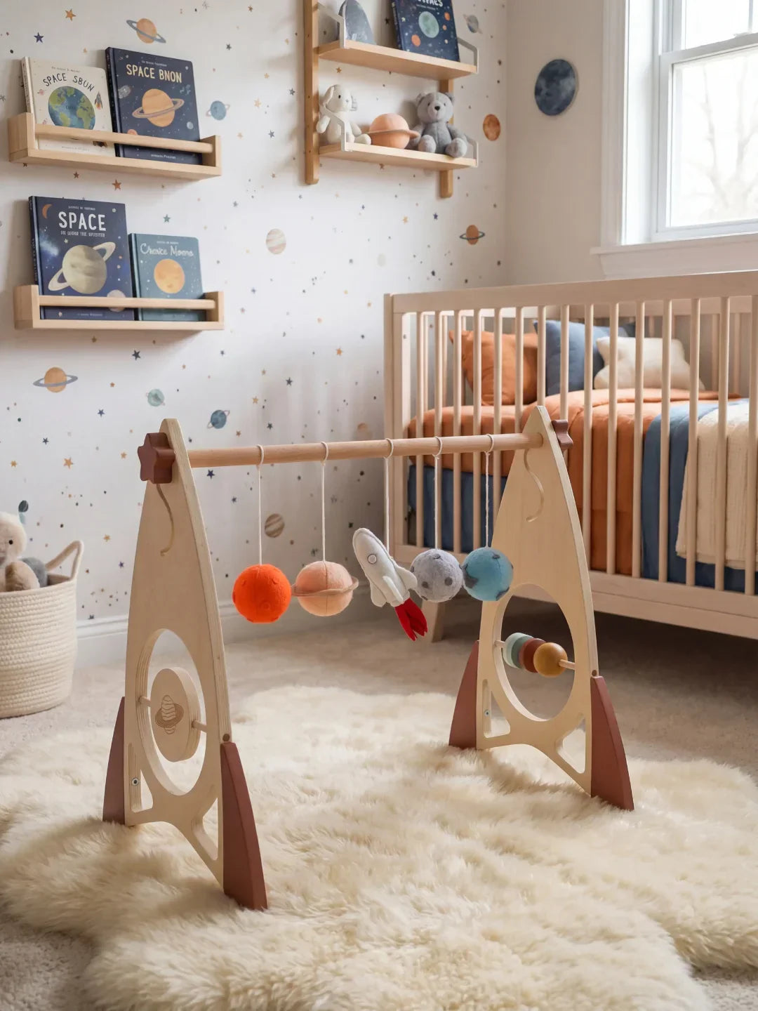 Space Rocket Wooden Play Arch – Star-Themed Sensory Toy Gym