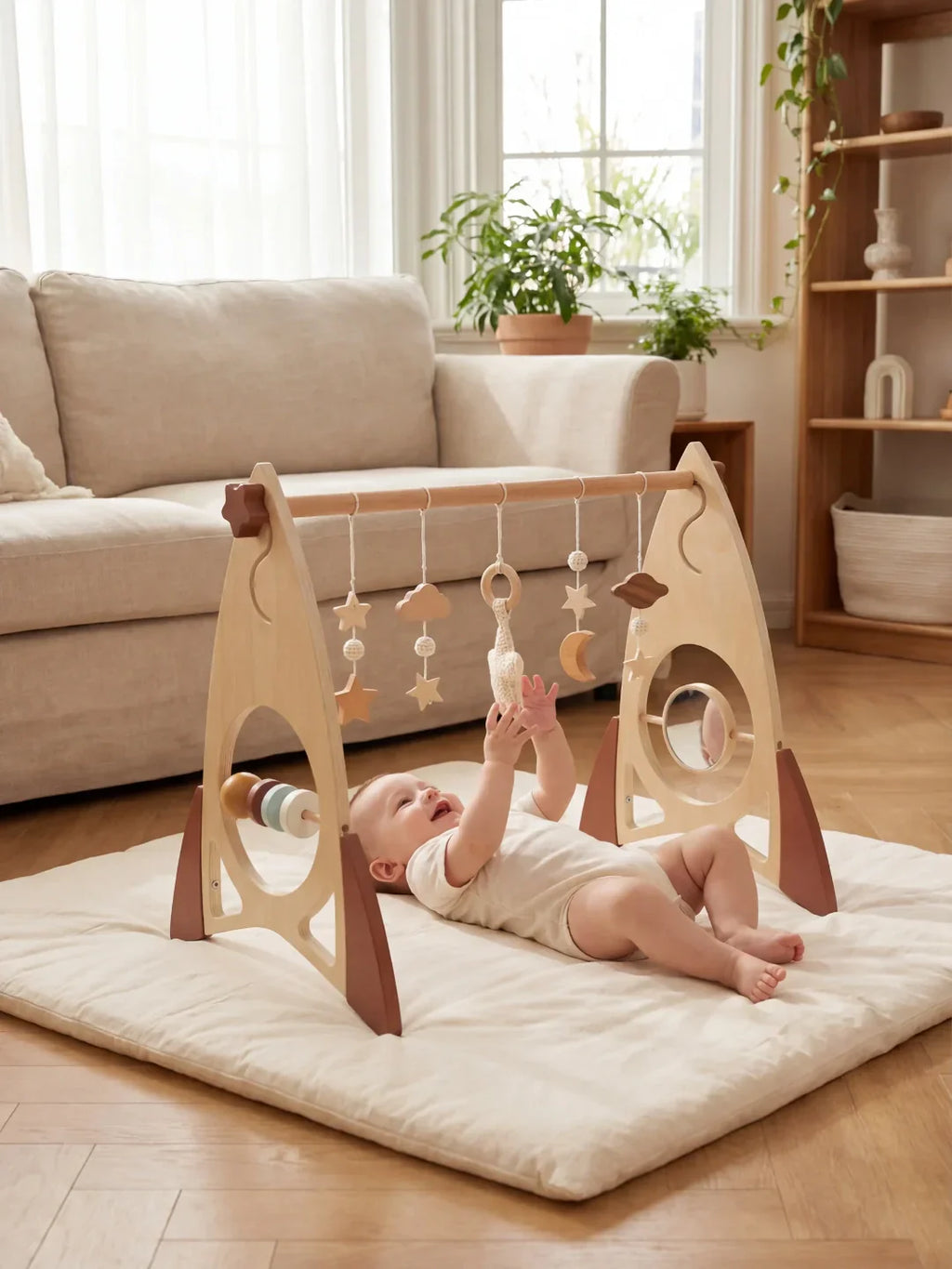 Space Rocket Wooden Play Arch – Star-Themed Sensory Toy Gym