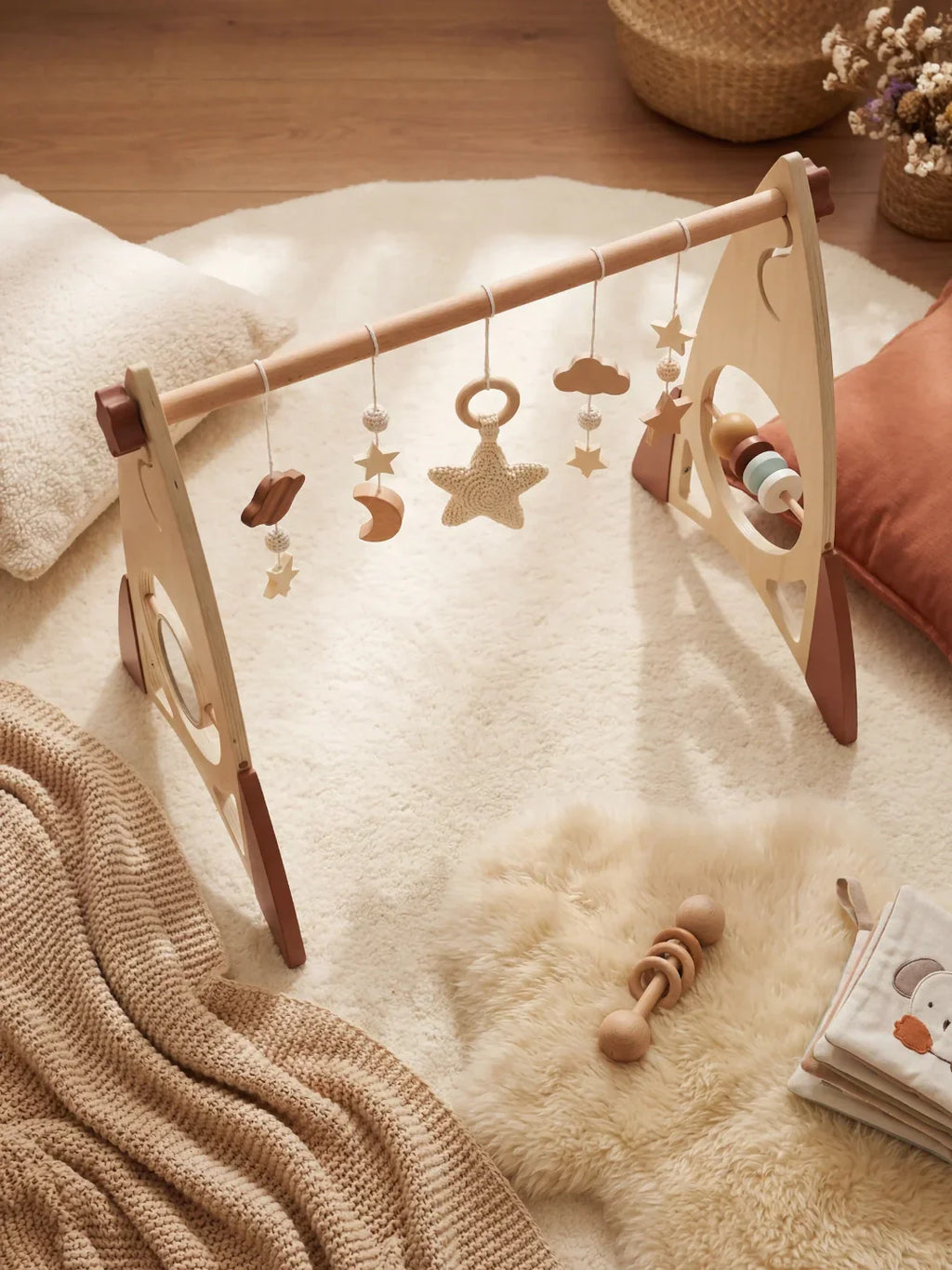 Space Rocket Wooden Play Arch – Star-Themed Sensory Toy Gym