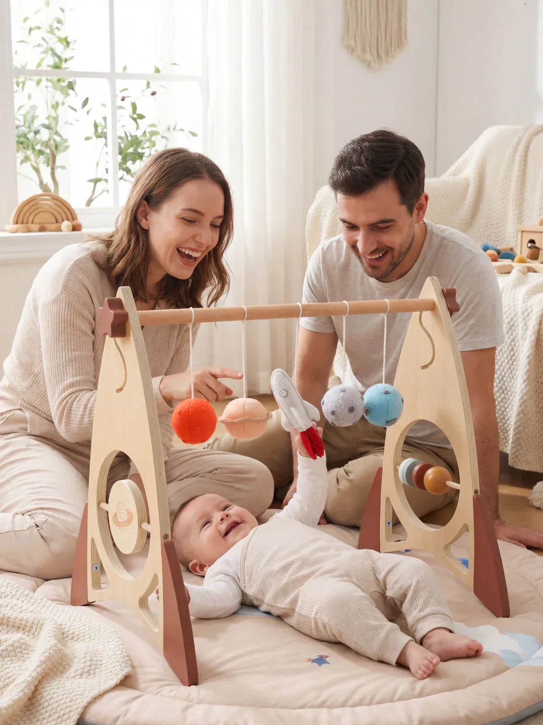 Space Rocket Wooden Play Arch – Star-Themed Sensory Toy Gym