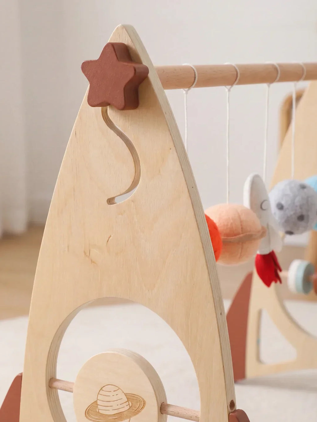 Space Rocket Wooden Play Arch – Star-Themed Sensory Toy Gym