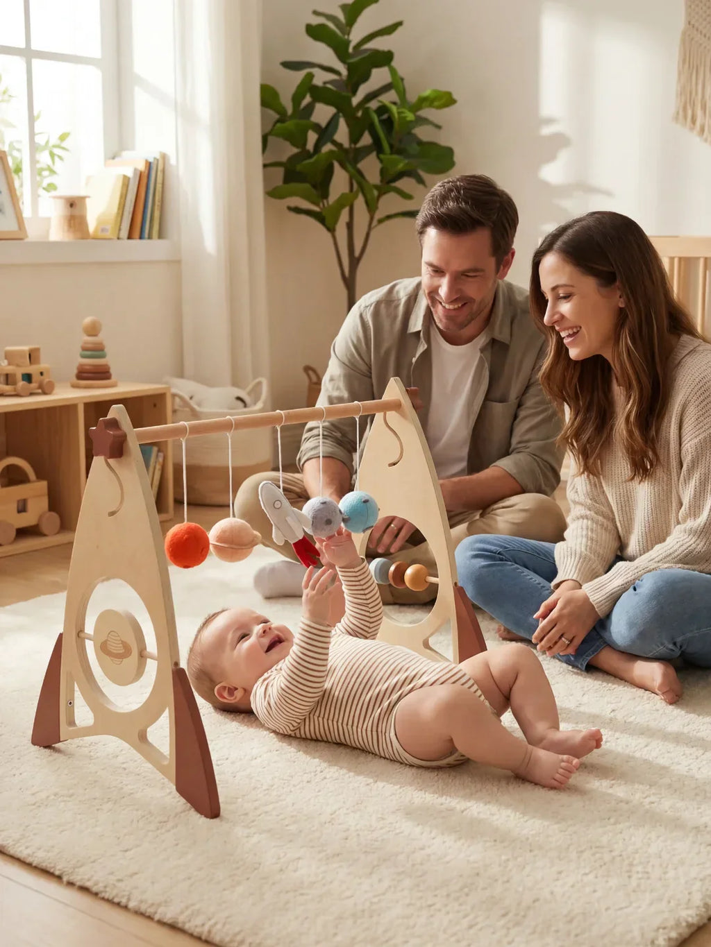 Space Rocket Wooden Play Arch – Star-Themed Sensory Toy Gym