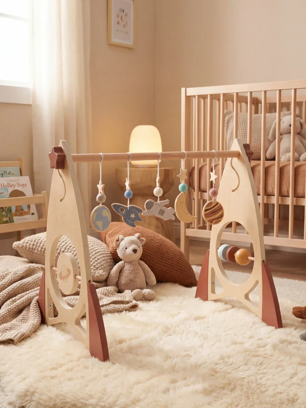 Space Rocket Wooden Play Arch – Star-Themed Sensory Toy Gym
