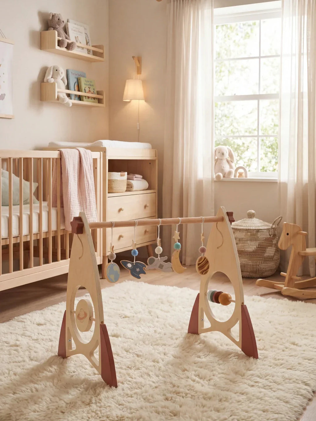 Space Rocket Wooden Play Arch – Star-Themed Sensory Toy Gym