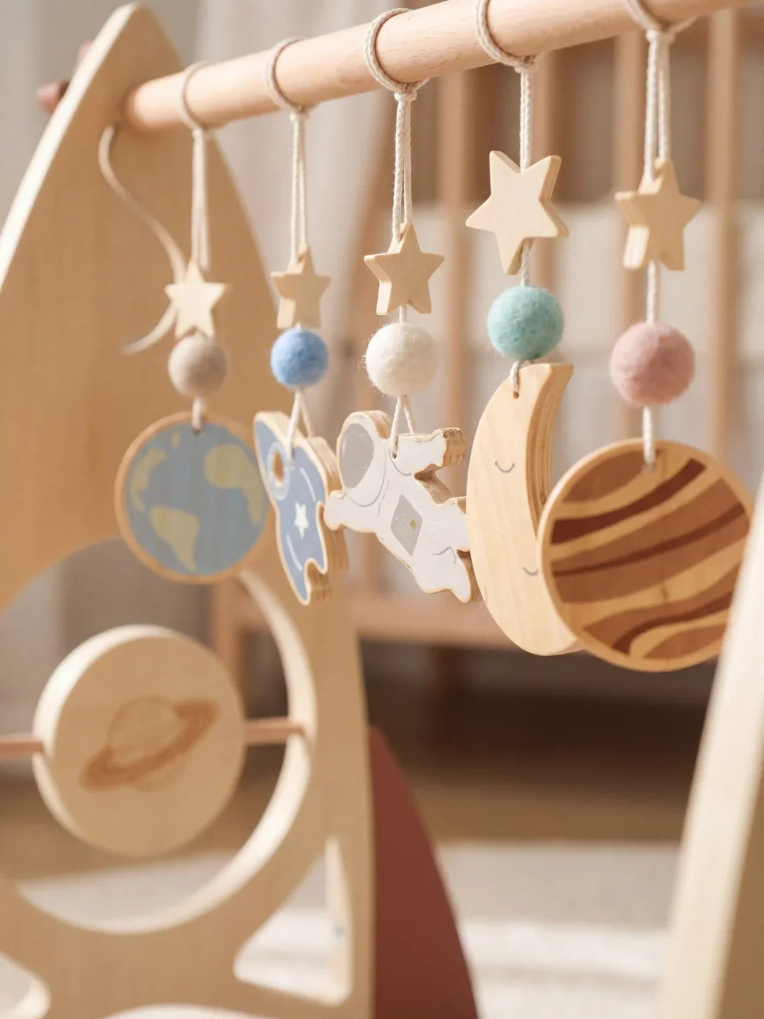 Space Rocket Wooden Play Arch – Star-Themed Sensory Toy Gym