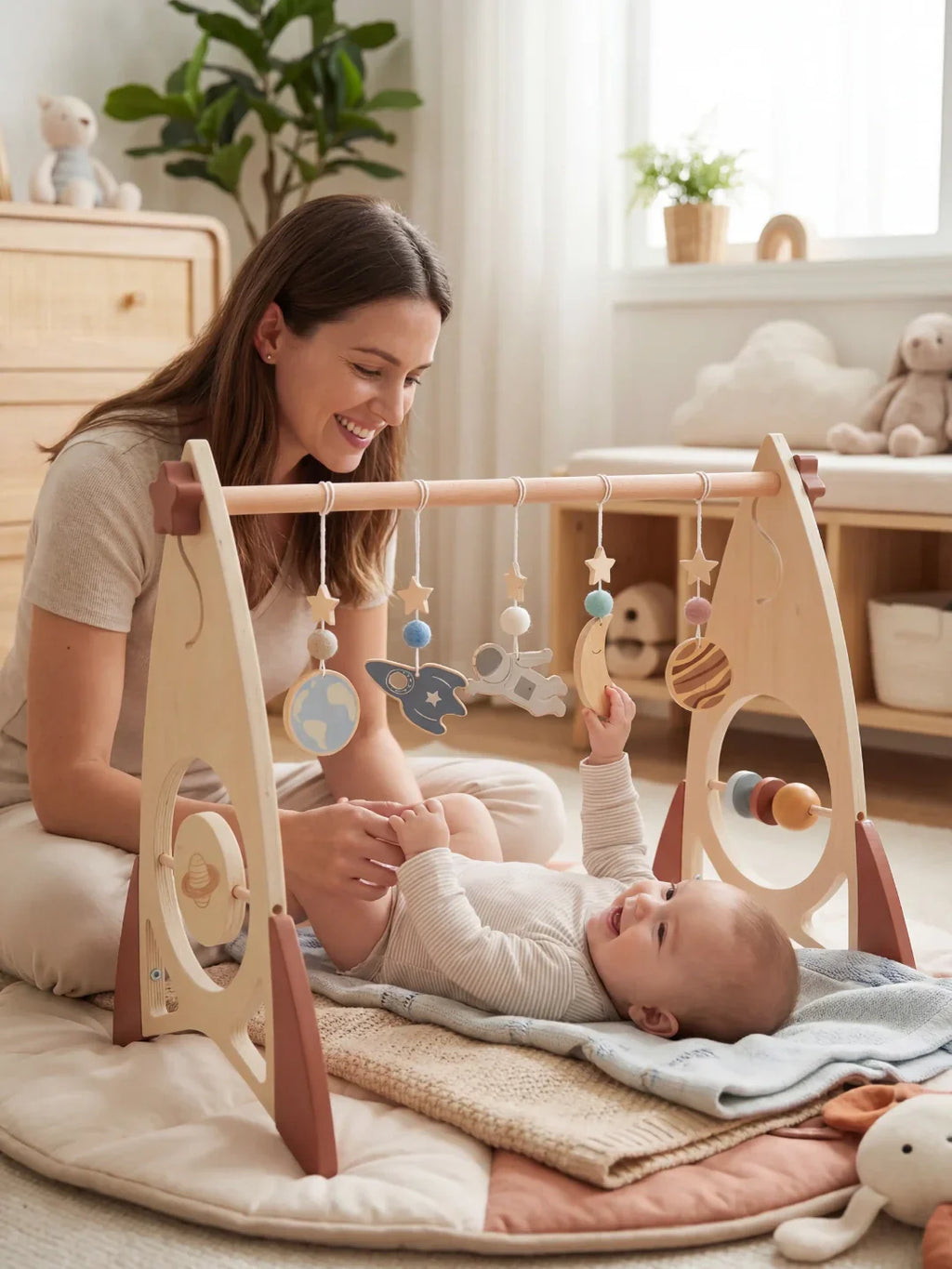 Space Rocket Wooden Play Arch – Star-Themed Sensory Toy Gym