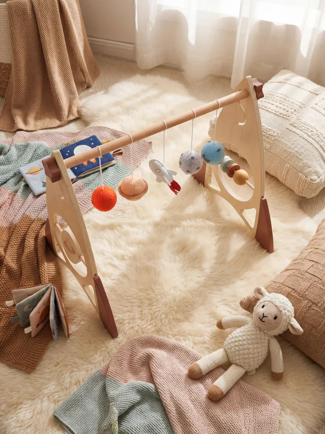 Space Rocket Wooden Play Arch – Star-Themed Sensory Toy Gym