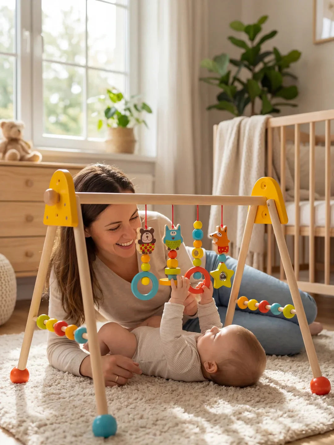 Colorful Wooden Play Arch – Bright Sensory Toy Gym for Babies