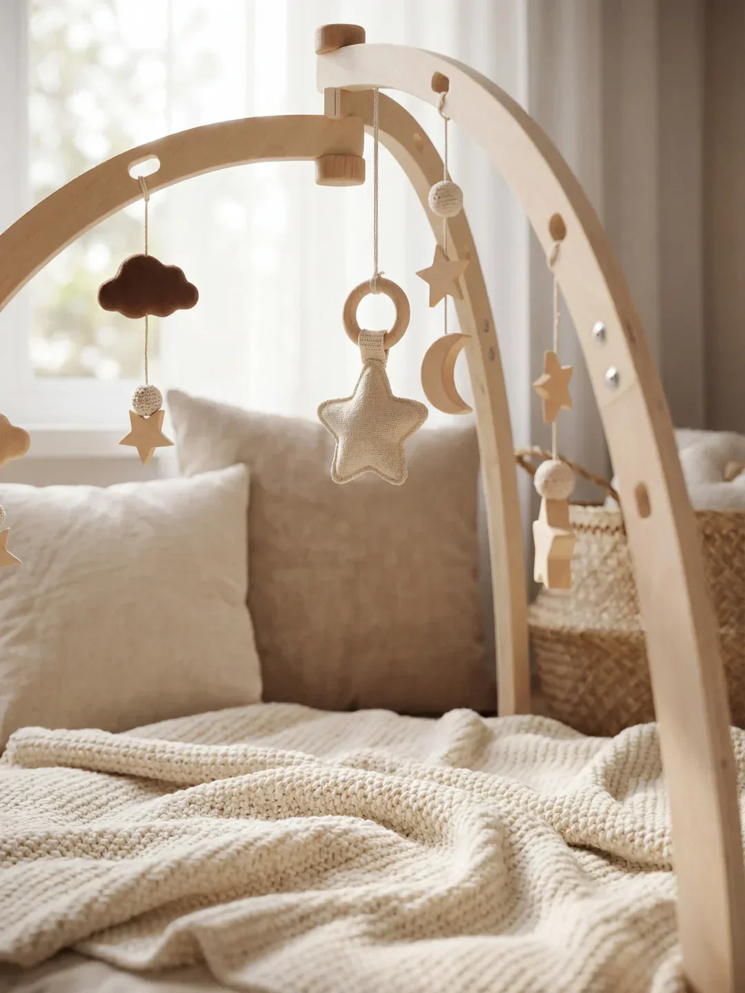 Moon and Stars Wooden Activity Arch – Sensory Play Gym for Babies